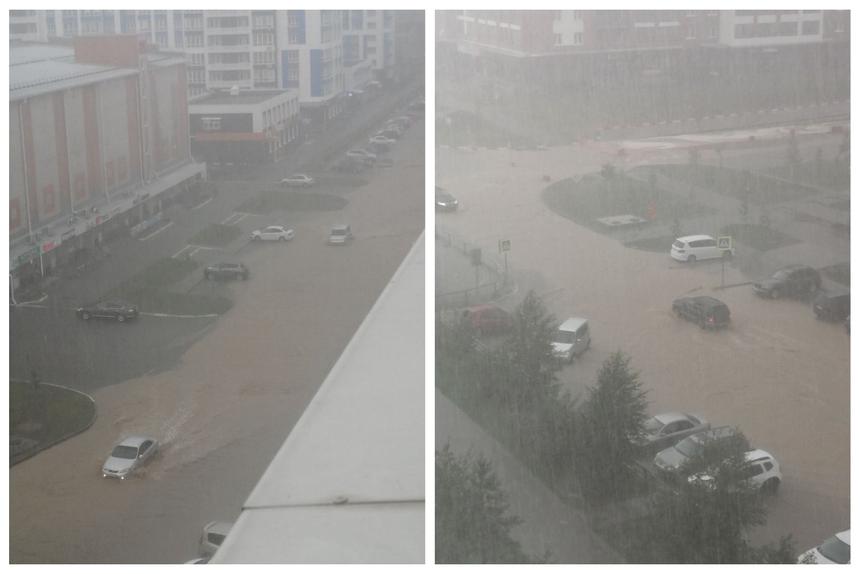 В Барнауле мощным потоком воды ребёнка смыло на проезжую часть (видео)