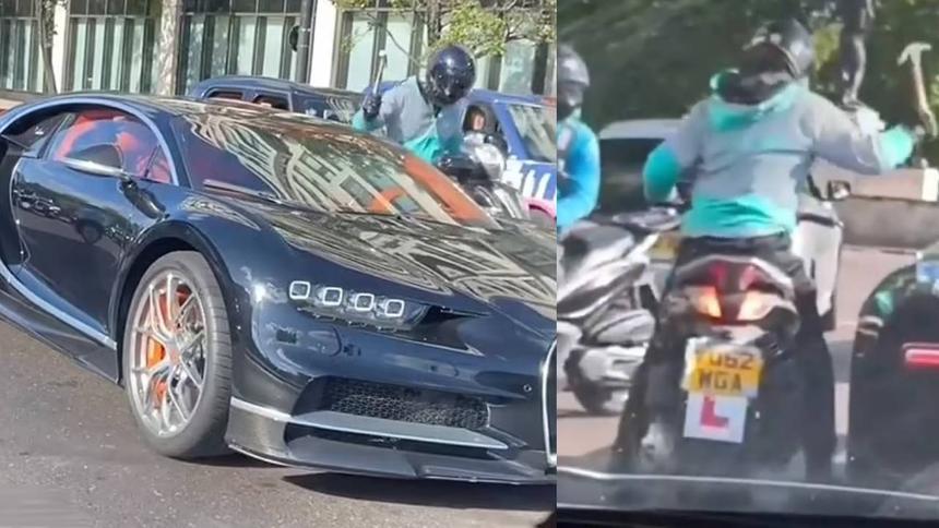 Скутерист с молотком не смог разбить окно Bugatti Chiron при попытке ограбления
