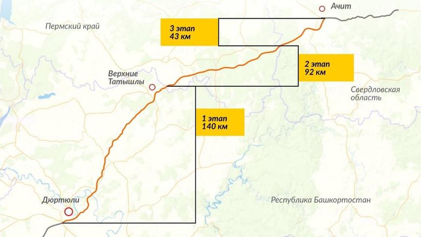 Схема продления трассы М-12 на участке «Дюртюли — Ачит»