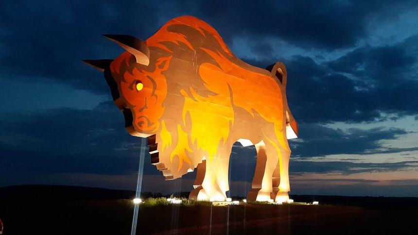 Знаменитый зубр на белорусской трассе М-1 теперь «подмигивает» водителям