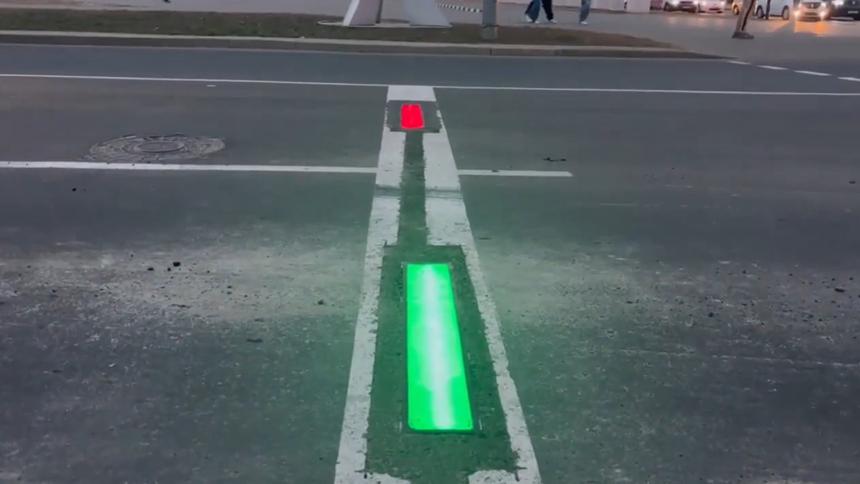 На белорусских дорогах тестируют светодиодные стоп-линии