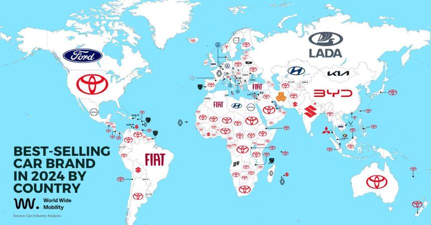 Названы самые популярные автомобильные марки в каждой стране мира